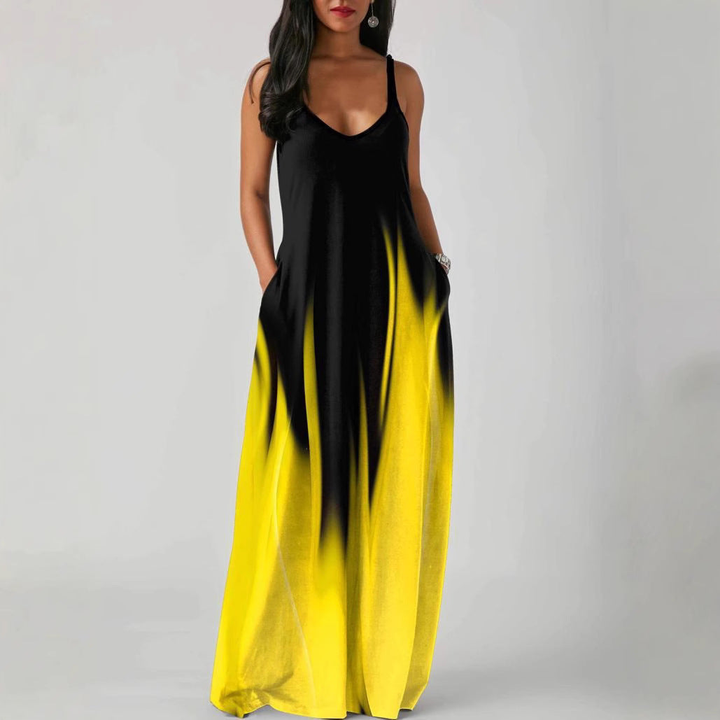 Women's Gradient Print Maxi Dress Sleeveless Loose Vacation Beach Long Dress - Seldom Seen Styles