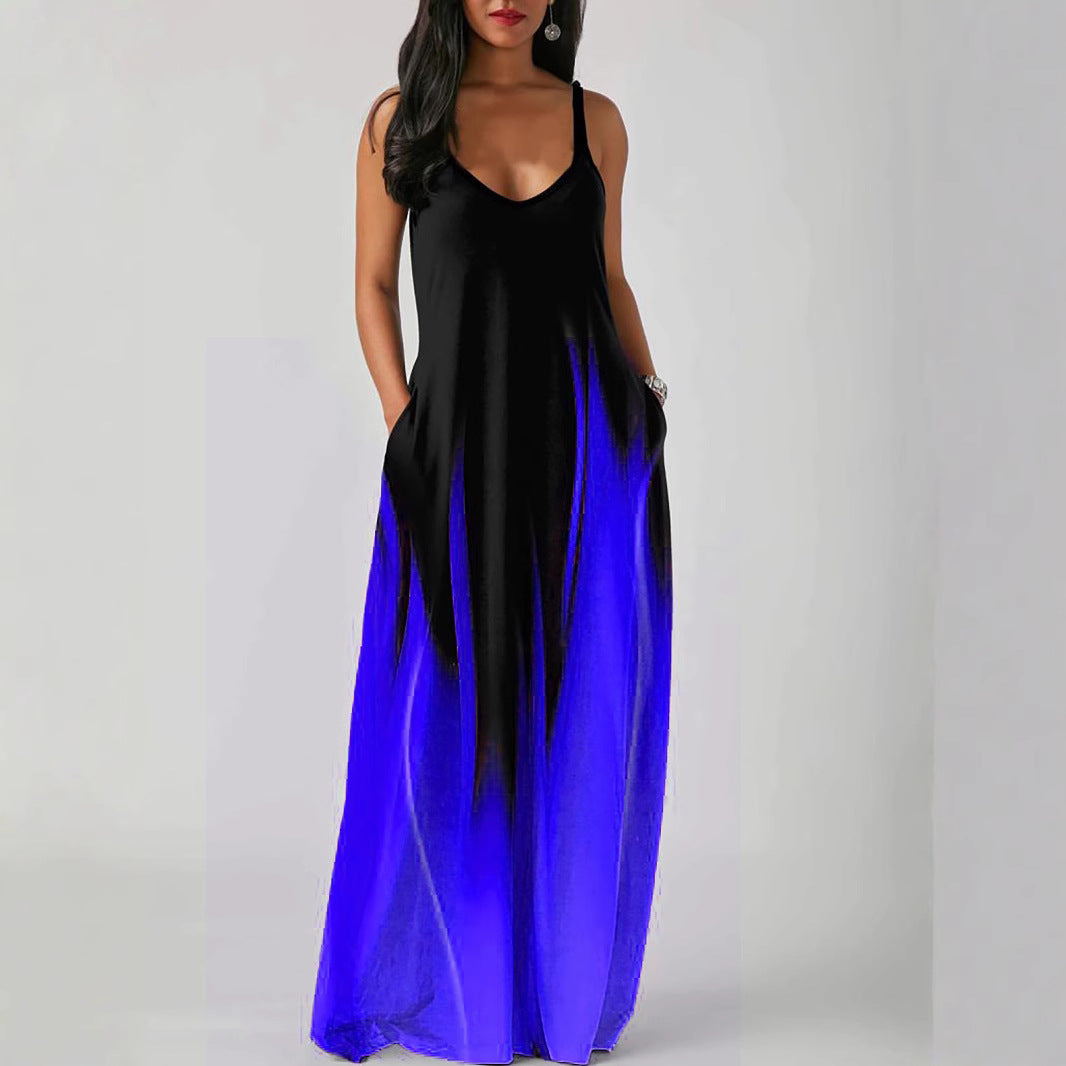 Women's Gradient Print Maxi Dress Sleeveless Loose Vacation Beach Long Dress - Seldom Seen Styles
