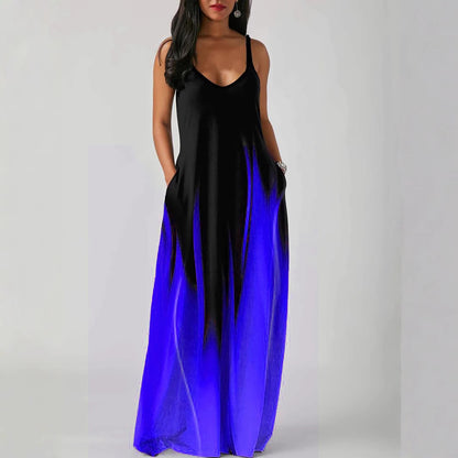 Women's Gradient Print Maxi Dress Sleeveless Loose Vacation Beach Long Dress