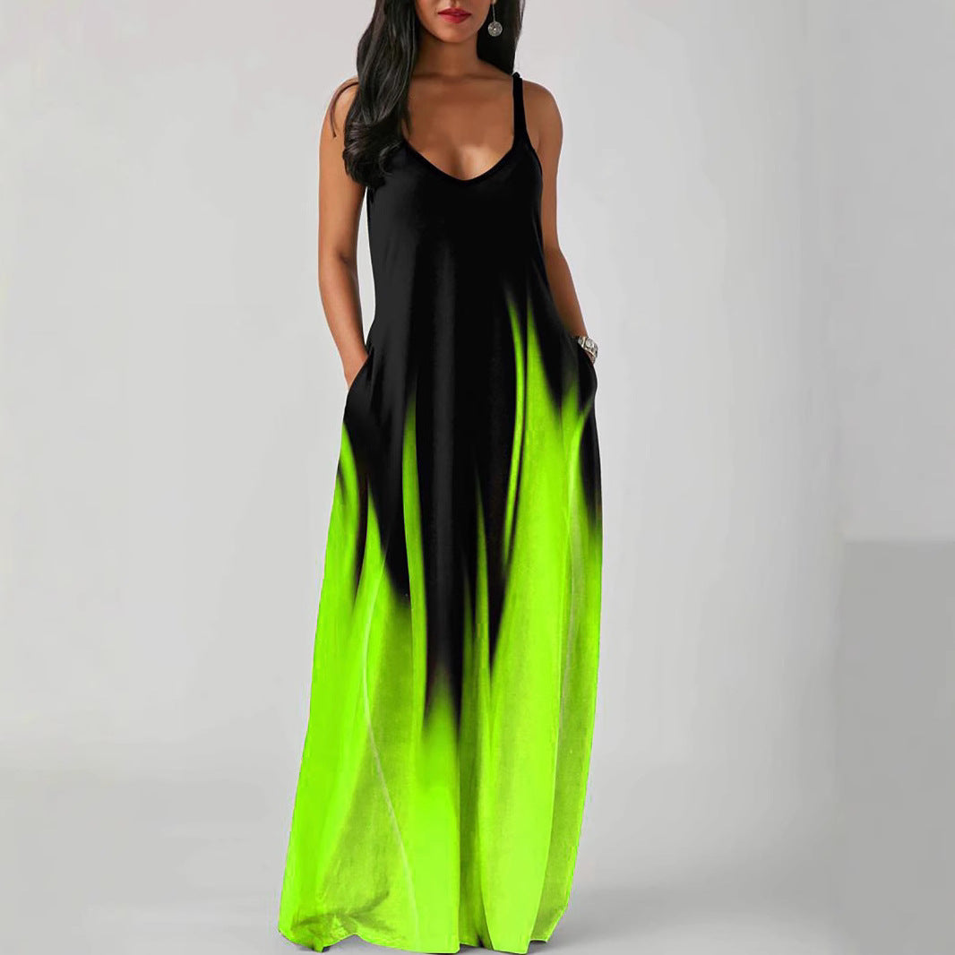 Women's Gradient Print Maxi Dress Sleeveless Loose Vacation Beach Long Dress - Seldom Seen Styles