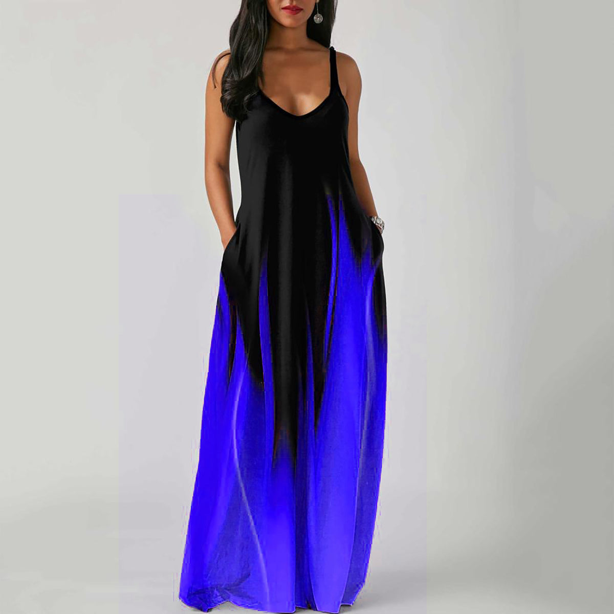 Women's Gradient Print Maxi Dress Sleeveless Loose Vacation Beach Long Dress - Seldom Seen Styles