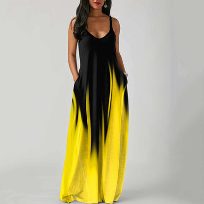 Women's Gradient Print Maxi Dress Sleeveless Loose Vacation Beach Long Dress