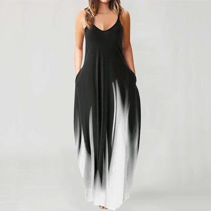 Women's Gradient Print Maxi Dress Sleeveless Loose Vacation Beach Long Dress
