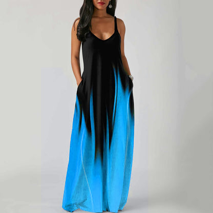 Women's Gradient Print Maxi Dress Sleeveless Loose Vacation Beach Long Dress