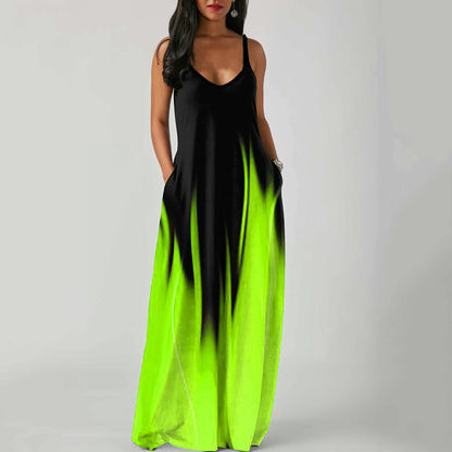 Women's Gradient Print Maxi Dress Sleeveless Loose Vacation Beach Long Dress