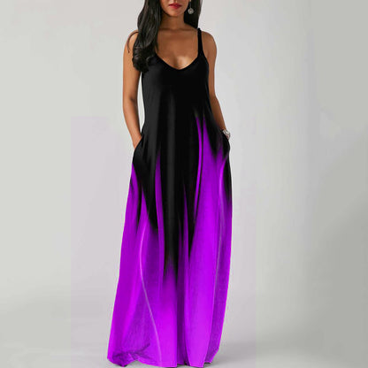 Women's Gradient Print Maxi Dress Sleeveless Loose Vacation Beach Long Dress
