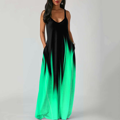 Women's Gradient Print Maxi Dress Sleeveless Loose Vacation Beach Long Dress