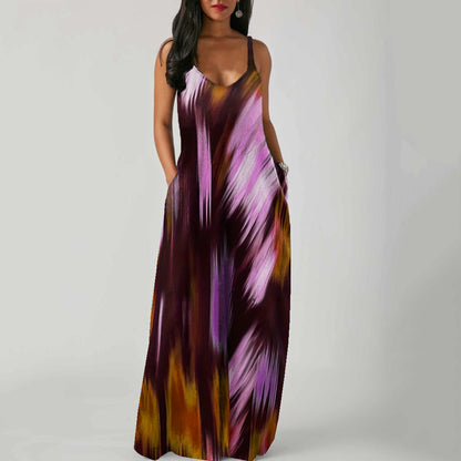 Women's Gradient Print Maxi Dress Sleeveless Loose Vacation Beach Long Dress