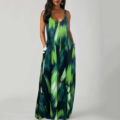 Women's Gradient Print Maxi Dress Sleeveless Loose Vacation Beach Long Dress