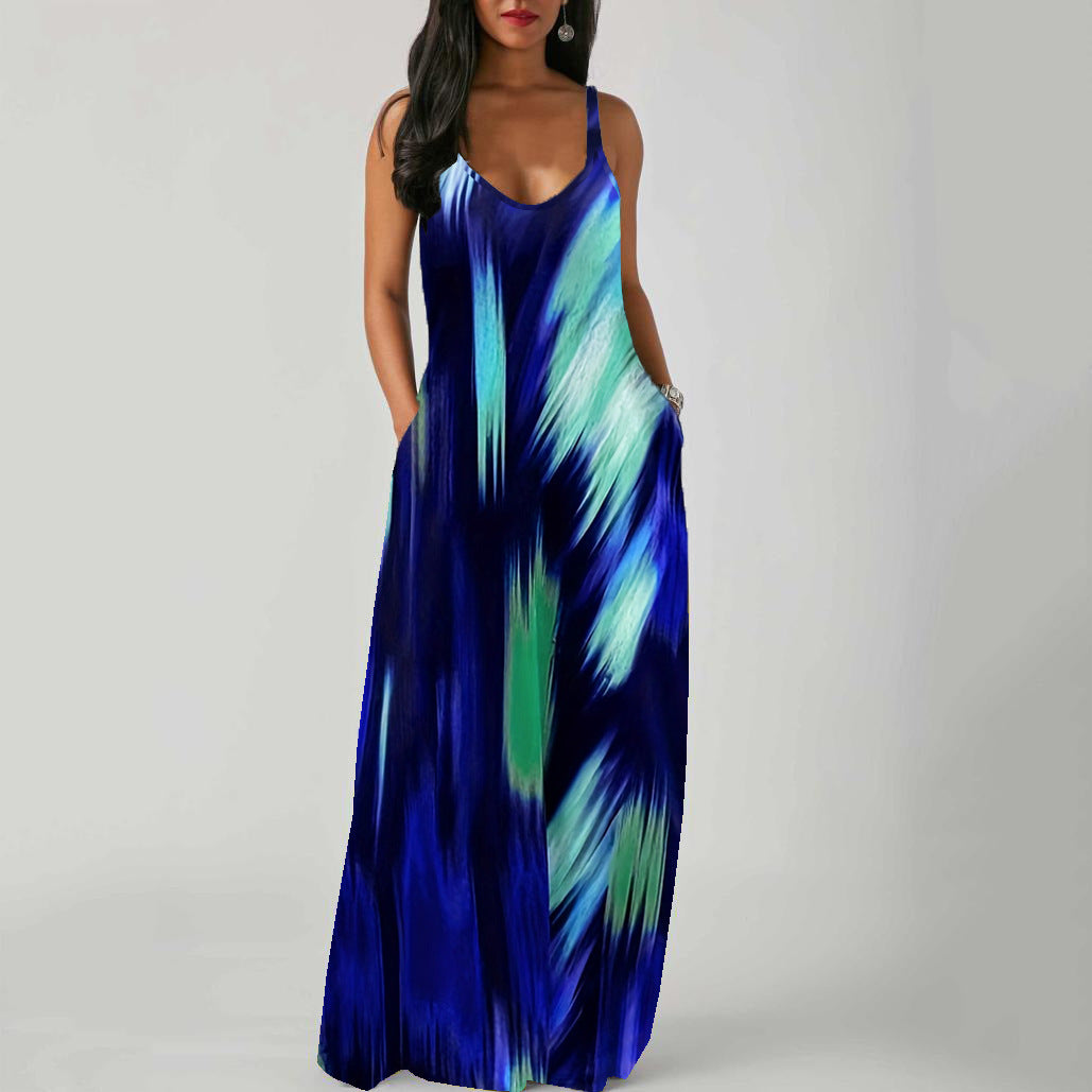 Women's Gradient Print Maxi Dress Sleeveless Loose Vacation Beach Long Dress - Seldom Seen Styles