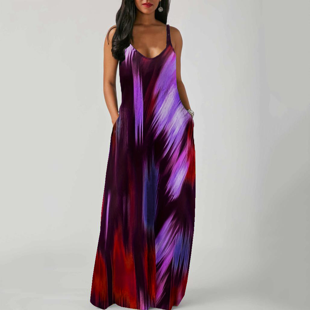 Women's Gradient Print Maxi Dress Sleeveless Loose Vacation Beach Long Dress - Seldom Seen Styles
