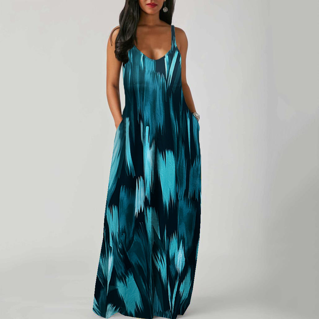 Women's Gradient Print Maxi Dress Sleeveless Loose Vacation Beach Long Dress - Seldom Seen Styles