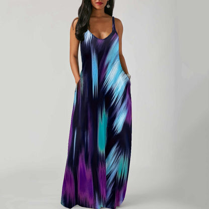Women's Gradient Print Maxi Dress Sleeveless Loose Vacation Beach Long Dress