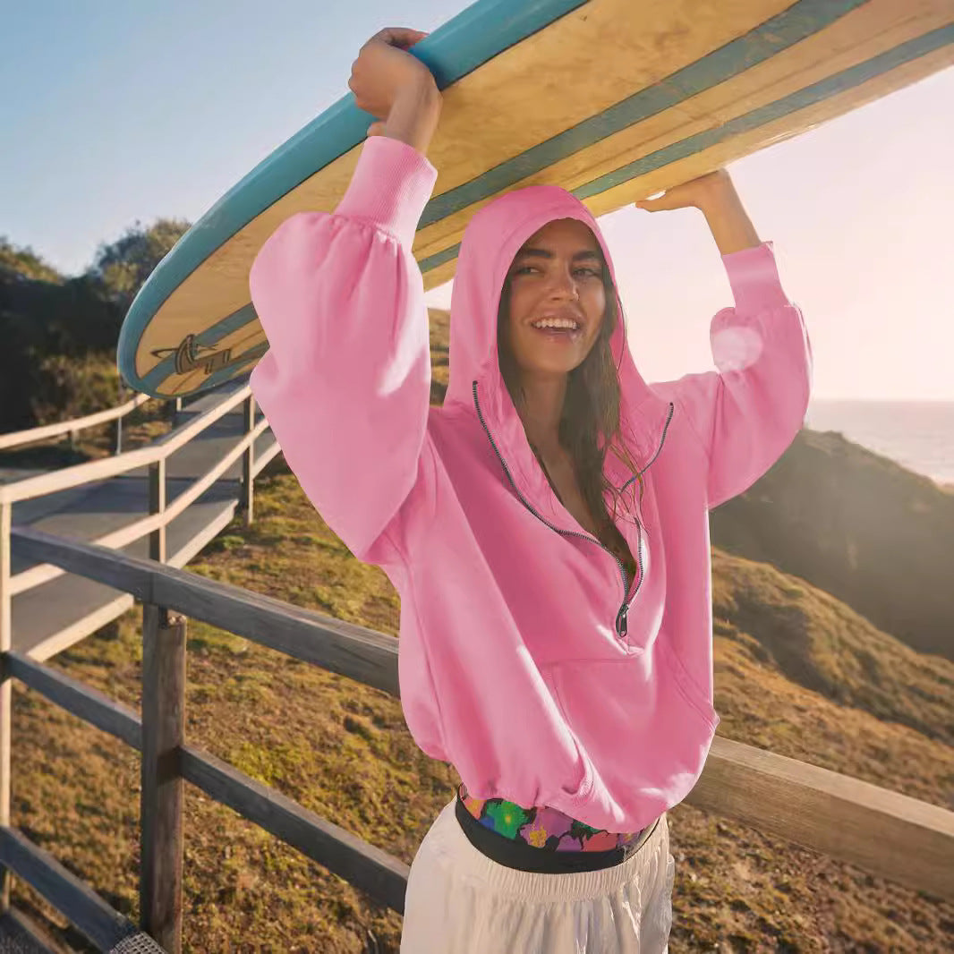 Women's Half Zip Hoodie Oversized Sweatshirt Casual Athletic Pullover Long Sleeve Activewear Jacket