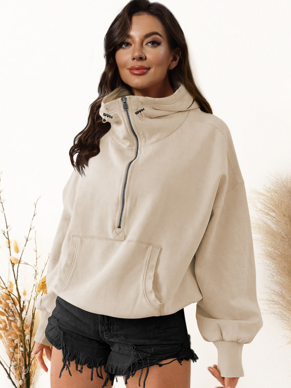 Women's Half Zip Hoodie Oversized Sweatshirt Casual Athletic Pullover Long Sleeve Activewear Jacket