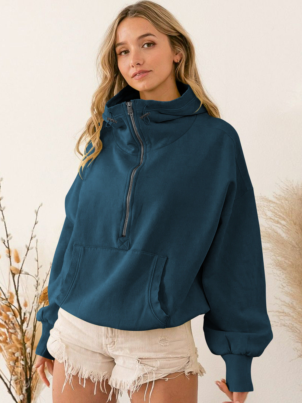 Women's Half Zip Hoodie Oversized Sweatshirt Casual Athletic Pullover Long Sleeve Activewear Jacket