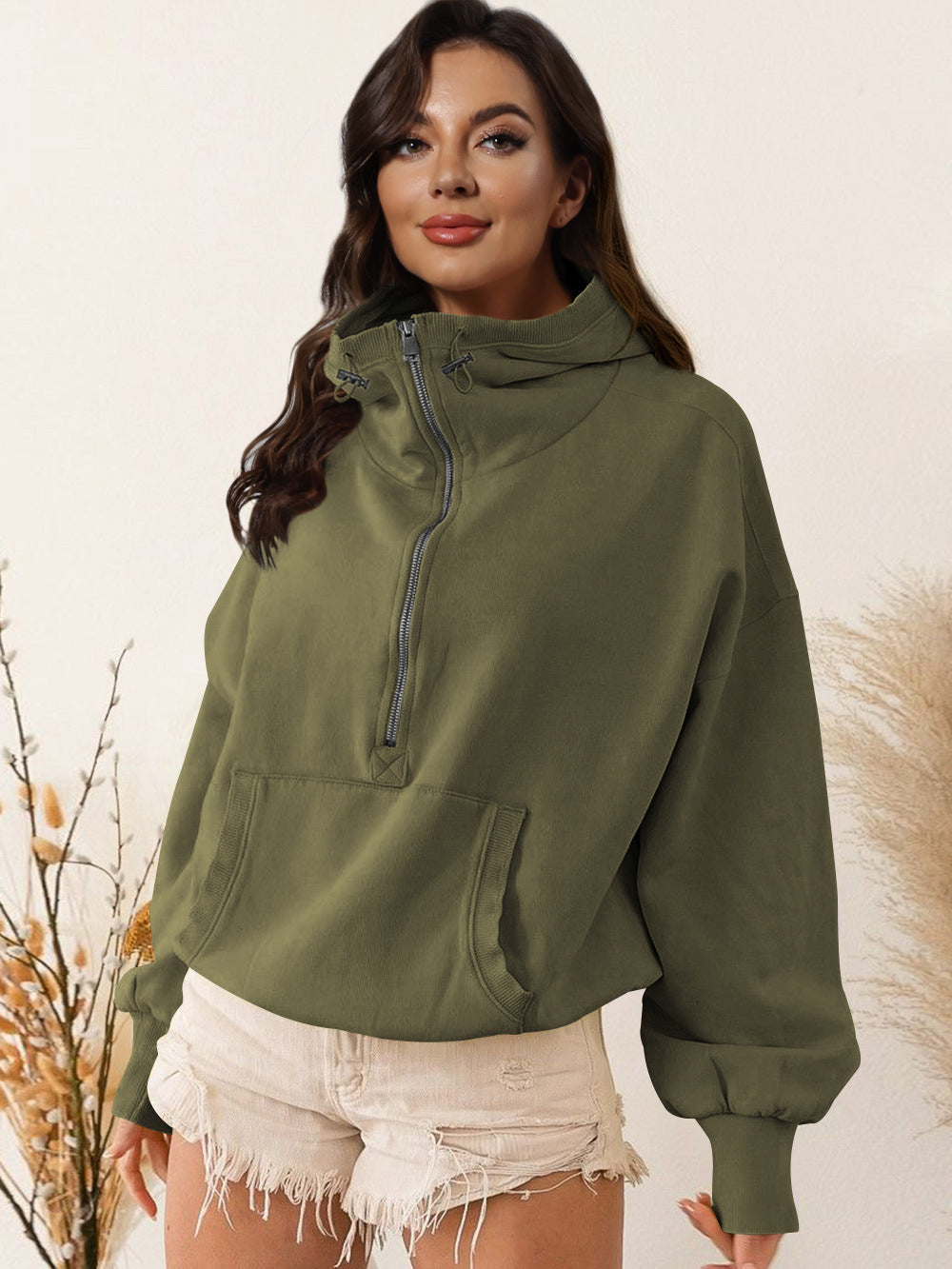 Women's Half Zip Hoodie Oversized Sweatshirt Casual Athletic Pullover Long Sleeve Activewear Jacket