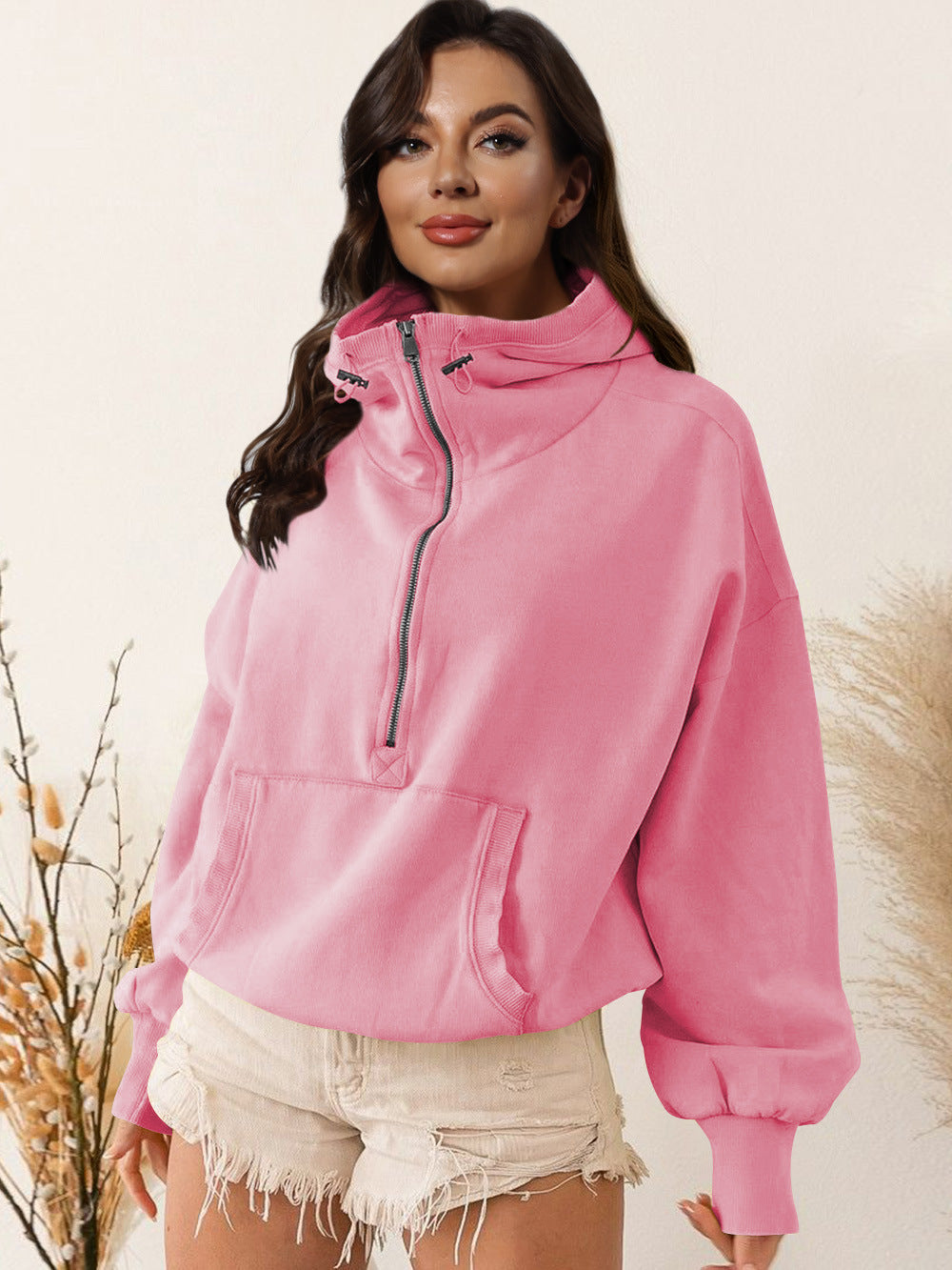 Women's Half Zip Hoodie Oversized Sweatshirt Casual Athletic Pullover Long Sleeve Activewear Jacket