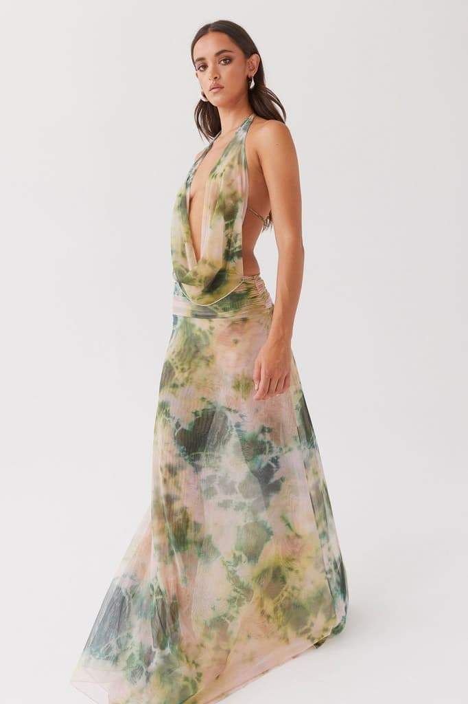 Women's Halter Maxi Dress Tie Dye Backless Vacation Dress - Seldom Seen Styles