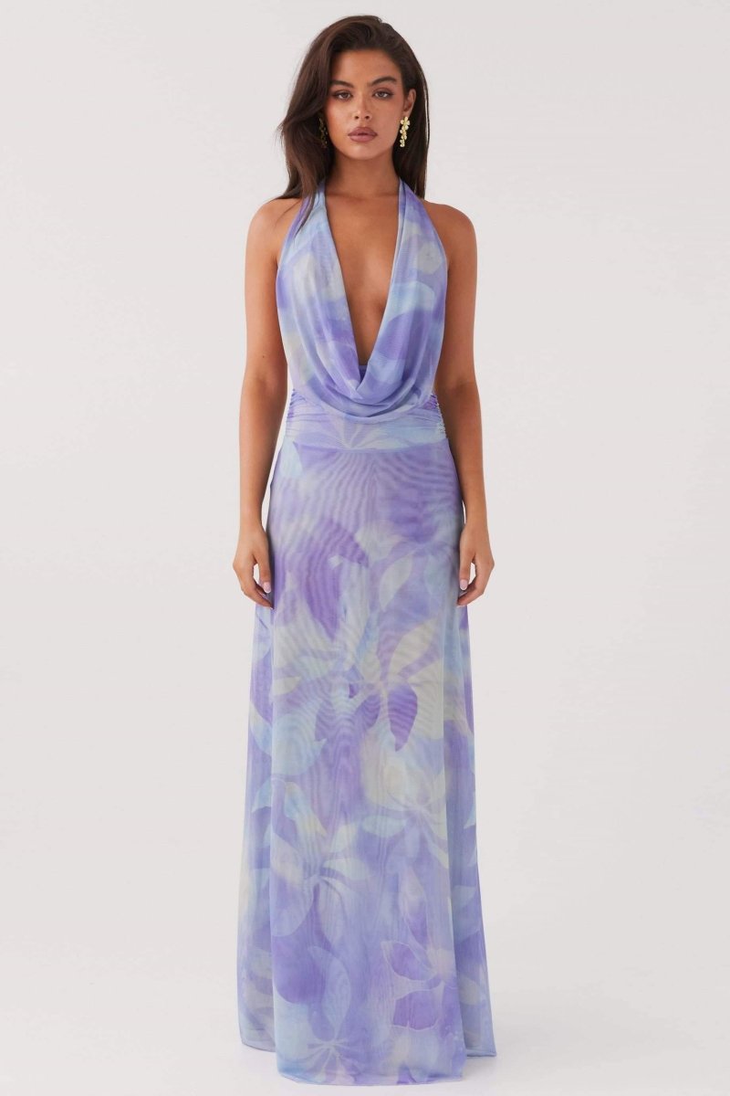 Women's Halter Maxi Dress Tie Dye Backless Vacation Dress - Seldom Seen Styles