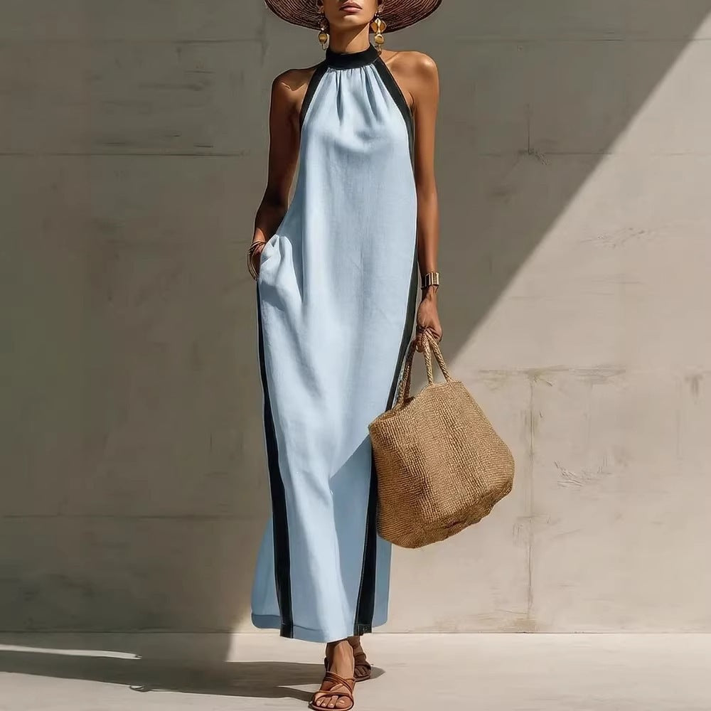 Women's Halter Neck Maxi Dress Sleeveless Vacation Beach Dress - Seldom Seen Styles