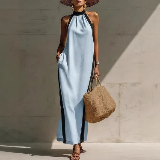 Women's Halter Neck Maxi Dress Sleeveless Vacation Beach Dress - Seldom Seen Styles