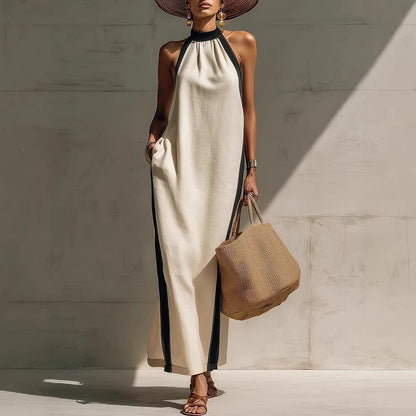 Women's Halter Neck Maxi Dress Sleeveless Vacation Beach Dress