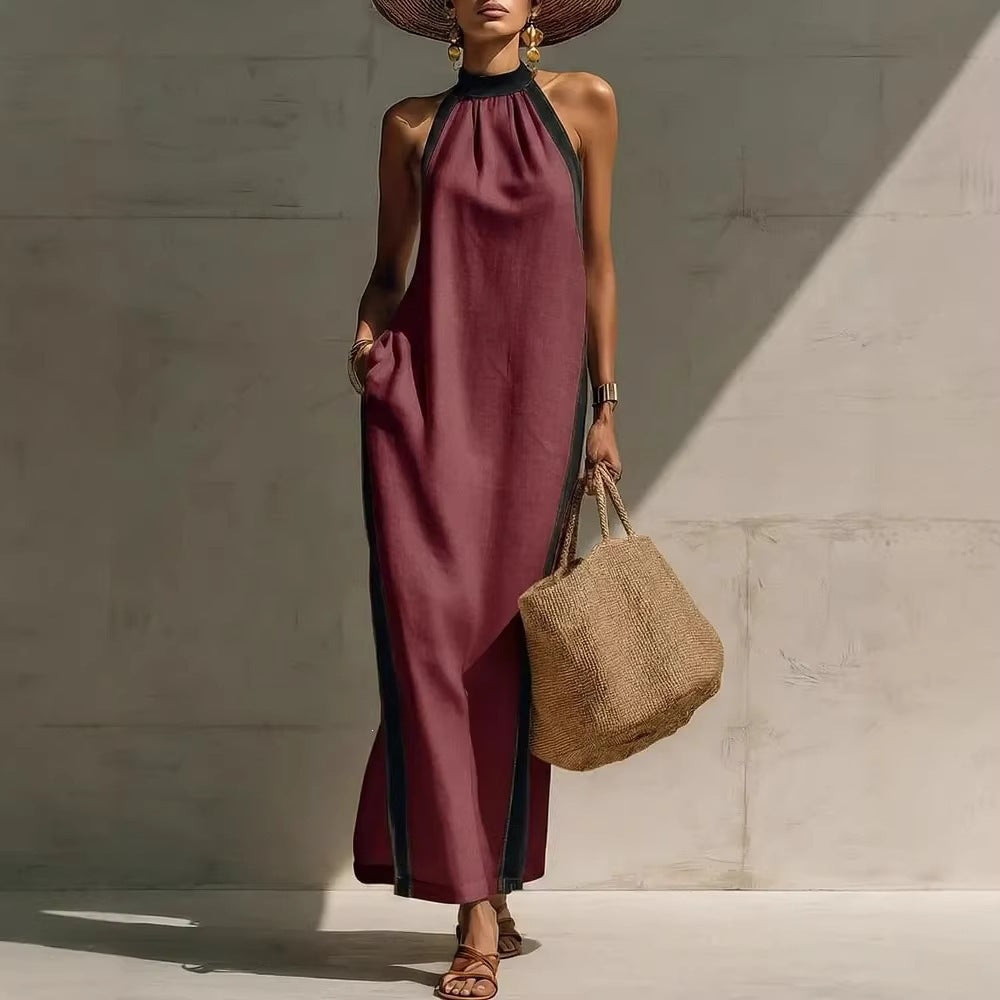 Women's Halter Neck Maxi Dress Sleeveless Vacation Beach Dress - Seldom Seen Styles