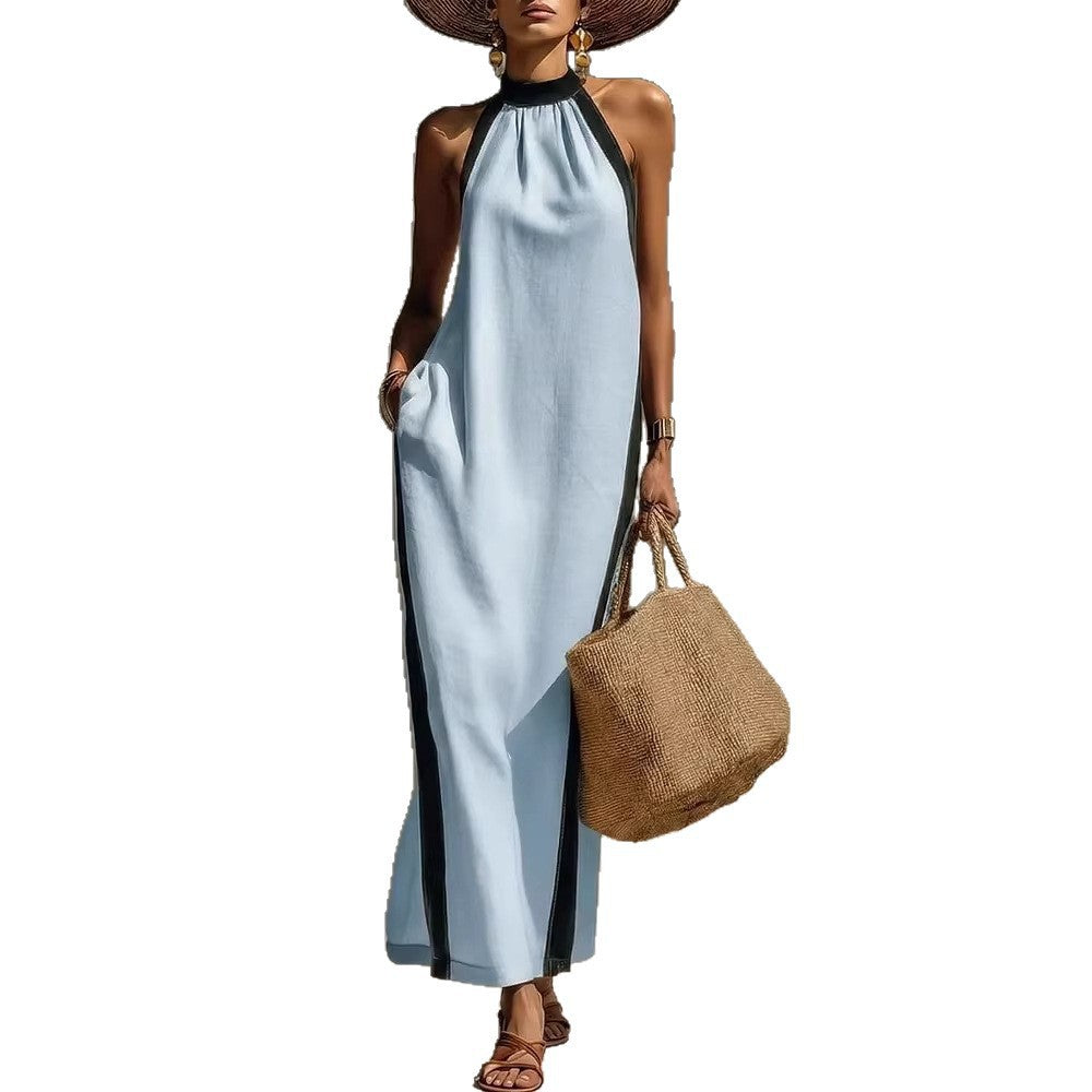 Women's Halter Neck Maxi Dress Sleeveless Vacation Beach Dress - Seldom Seen Styles