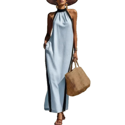 Women's Halter Neck Maxi Dress Sleeveless Vacation Beach Dress