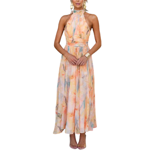 Women’s Halter Neck Printed Maxi Dress - Seldom Seen Styles