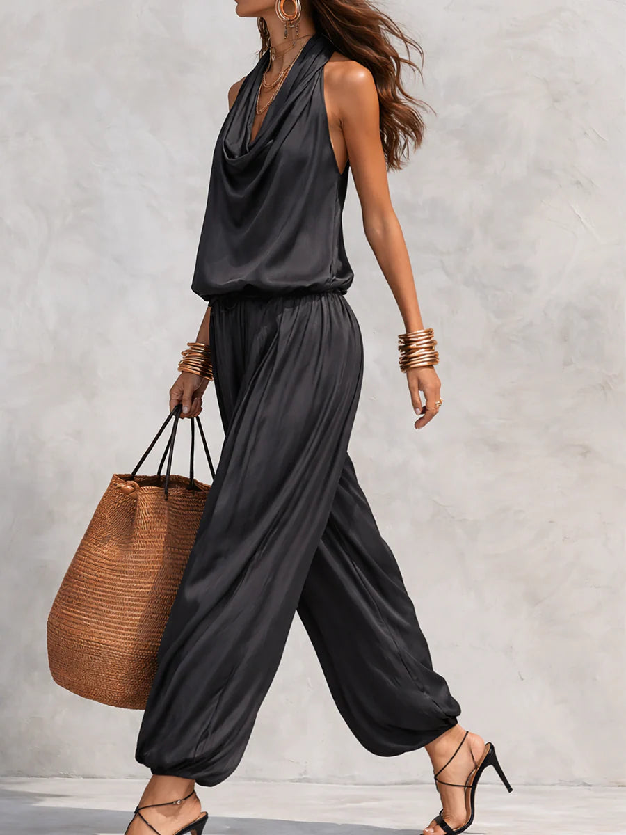 Women's Halter Neck Sleeveless Top High Waist Wide Leg Pleated Trousers Set Elegant Casual Summer Vacation Two Piece Outfit - Seldom Seen Styles
