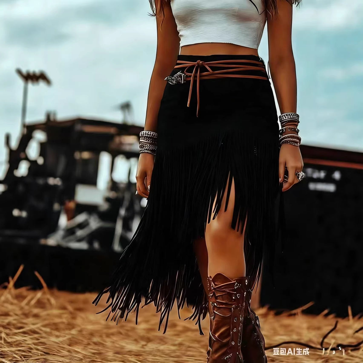 Women's High Waist Fringe Mini Skirt Faux Suede A-Line Slim Casual Fall Winter Vacation Dress - Seldom Seen Styles