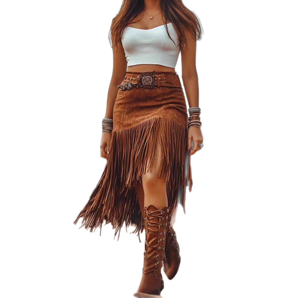 Women's High Waist Fringe Mini Skirt Faux Suede A-Line Slim Casual Fall Winter Vacation Dress - Seldom Seen Styles