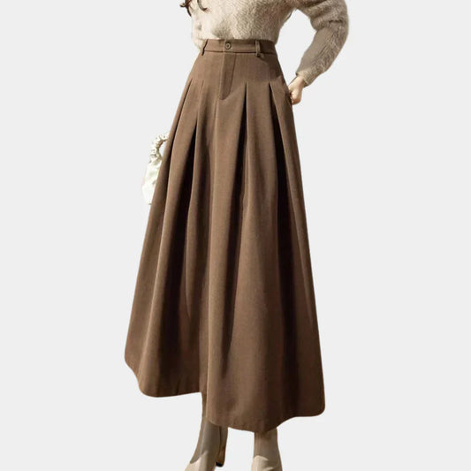 Women's High Waist Pleated A-Line Maxi Skirt with Belt - Seldom Seen Styles