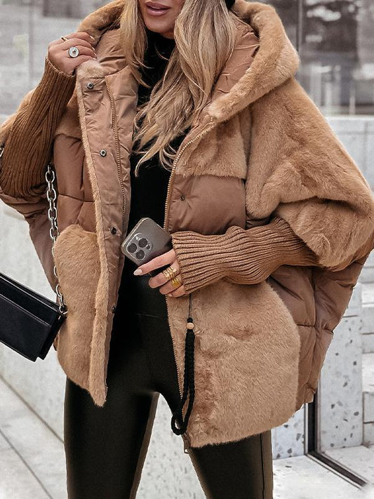 Women's Hooded Long-sleeved Fur Patchwork Winter Casual Coat - Seldom Seen Styles