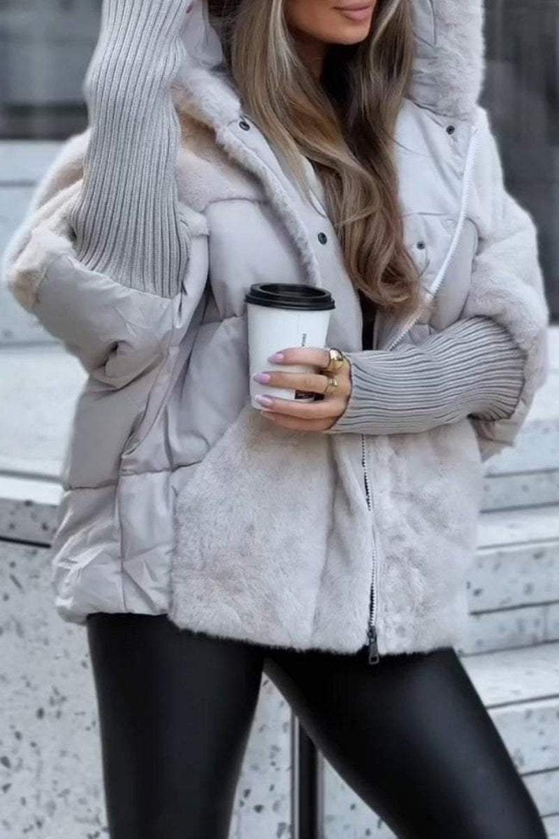 Women's Hooded Long-sleeved Fur Patchwork Winter Casual Coat - Seldom Seen Styles