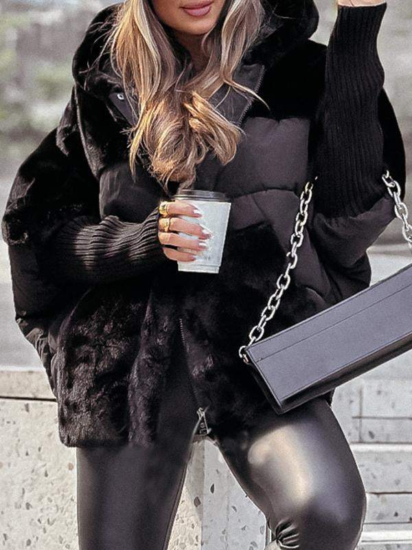 Women's Hooded Long-sleeved Fur Patchwork Winter Casual Coat - Seldom Seen Styles