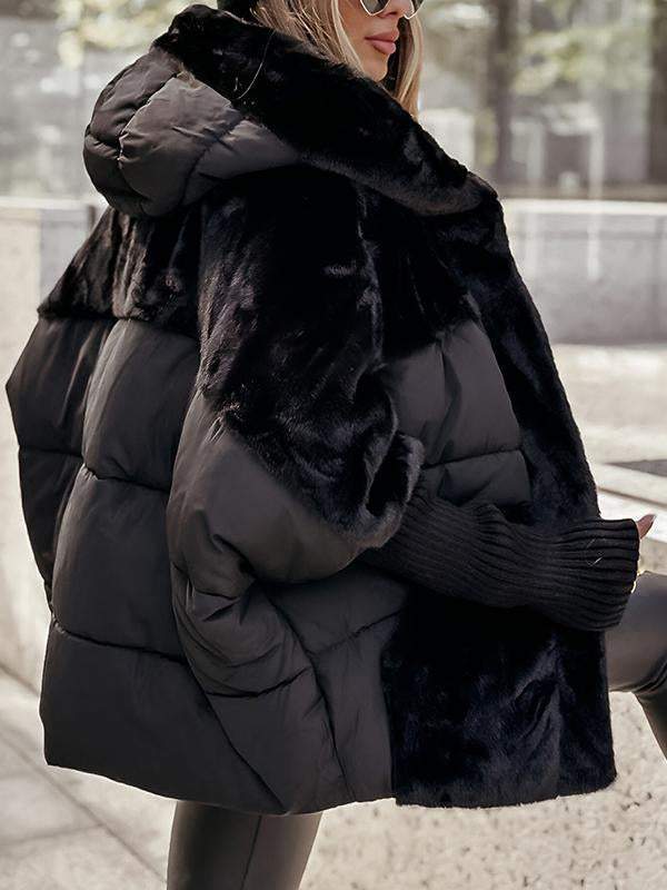 Women's Hooded Long-sleeved Fur Patchwork Winter Casual Coat - Seldom Seen Styles