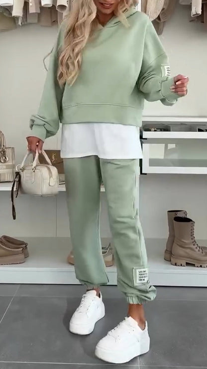 Ensemble de survêtement décontracté à capuche patchwork pour femme