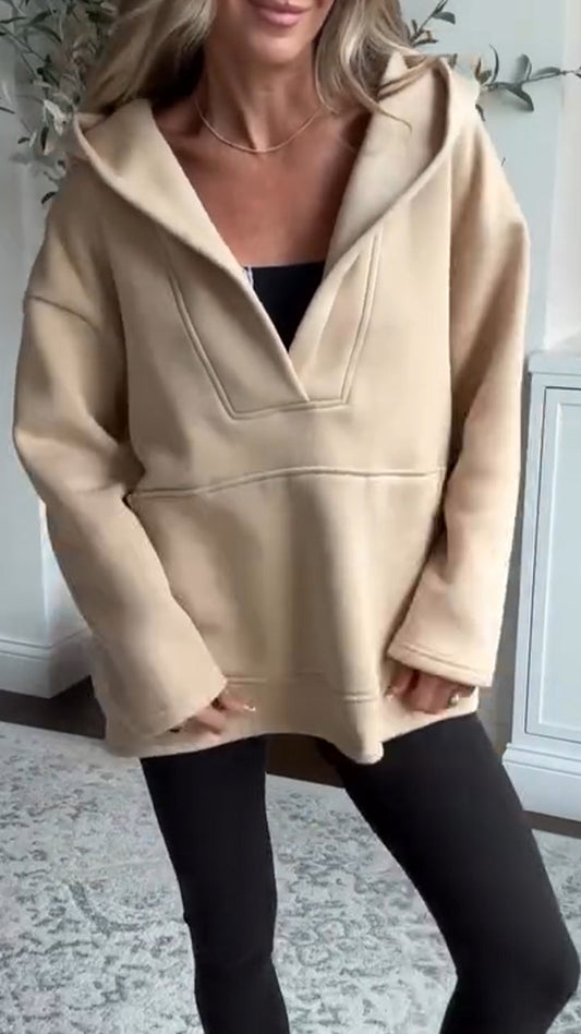Women's Hoodies Oversized Sweatshirts Casual Fleece V Neck Long Sleeve Hooded Loose Fall Winter Pullover Tops - Seldom Seen Styles