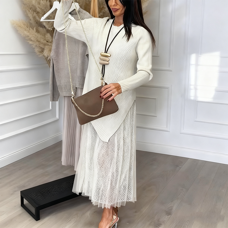 Women’s Irregular Sweater & Pleated Tank Midi Dress 2-Piece Set - Seldom Seen Styles