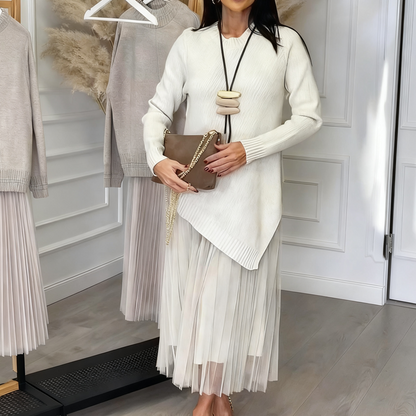 Damen-Set aus unregelmäßigem Pullover und plissiertem Tank-Midikleid, 2-teilig