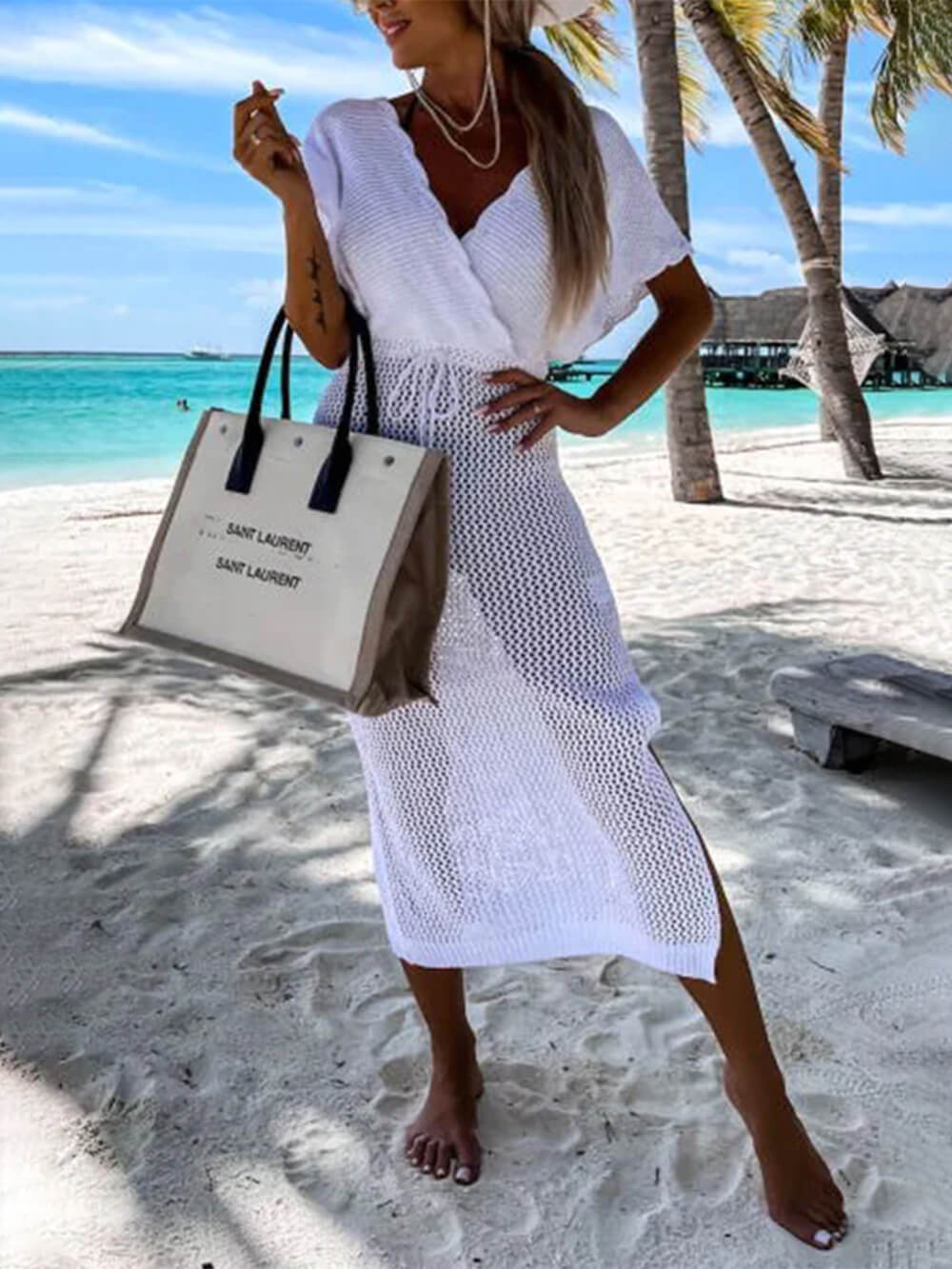 Women's Knitted Cover Up Dress Open Knit Beach Swimsuit Cover Up Resort Vacation Summer Dress - Seldom Seen Styles