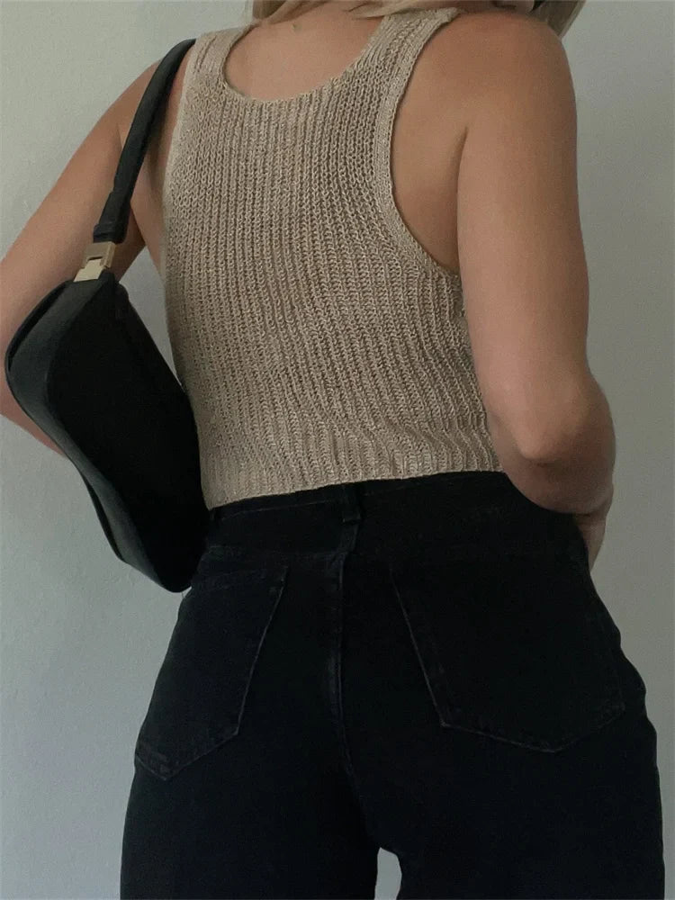 Women's Knitted Crop Vest Sleeveless V Neck Button Front Y2K Sweater Tank Top - Seldom Seen Styles