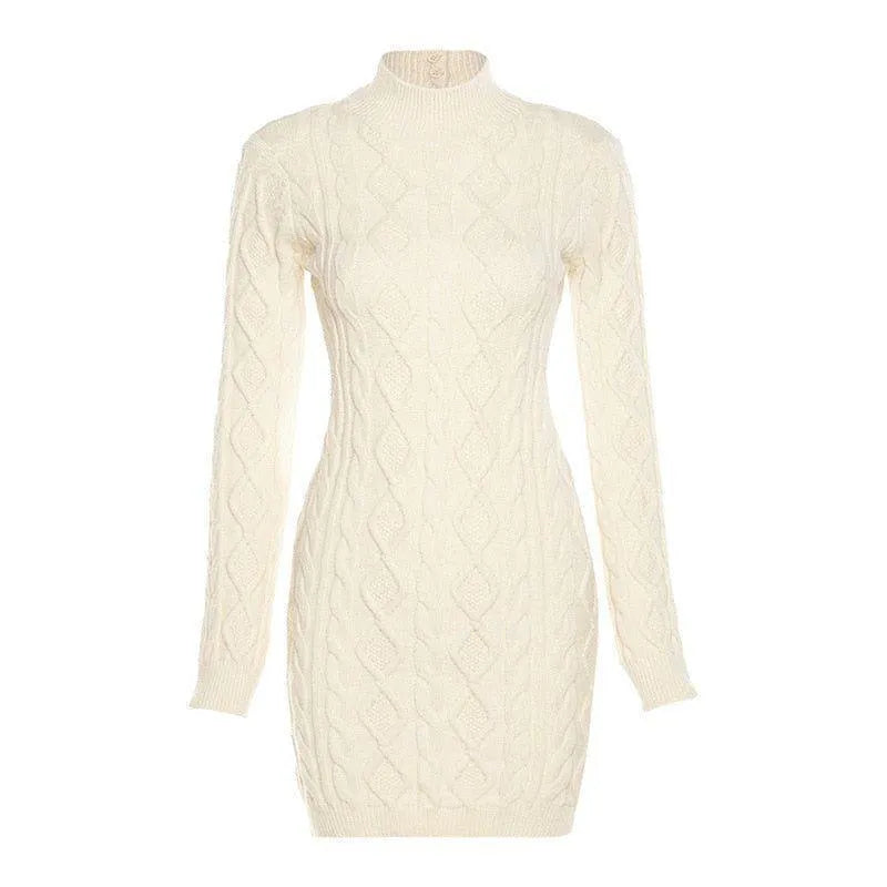 Women's Knitted Long Sleeve Backless Mini Dress Ivory Bodycon Cozy Chic Evening Party Dress - Seldom Seen Styles