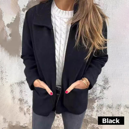 Women's Knitted Zipper Coat With Pockets