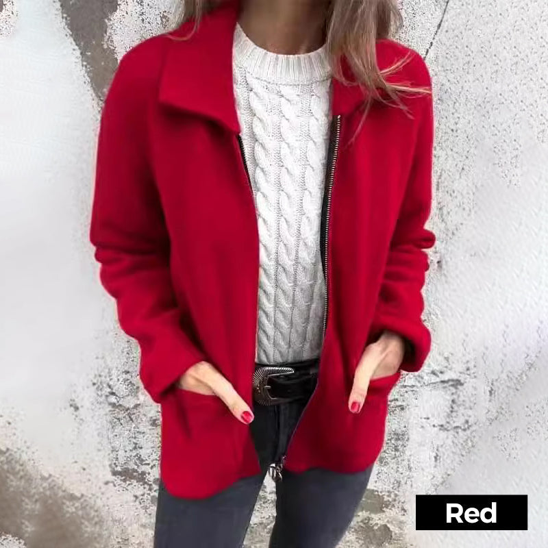 Women's Knitted Zipper Coat With Pockets - Seldom Seen Styles