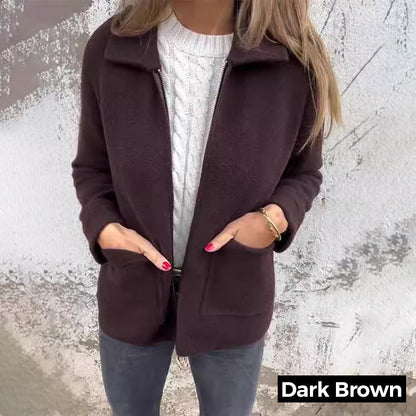 Women's Knitted Zipper Coat With Pockets