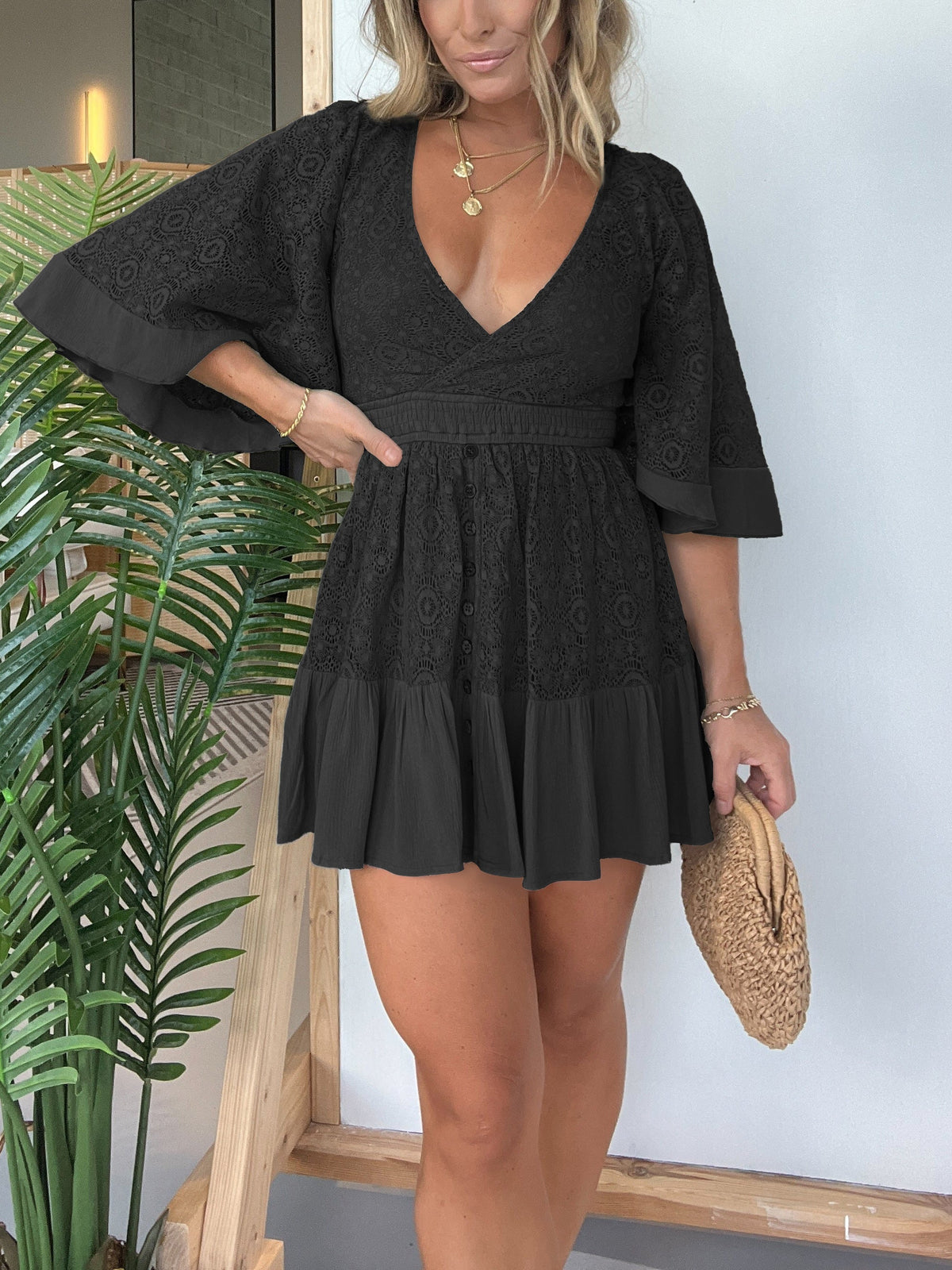 Women's Lace Crochet Romper Dress with Built-in Shorts - Seldom Seen Styles
